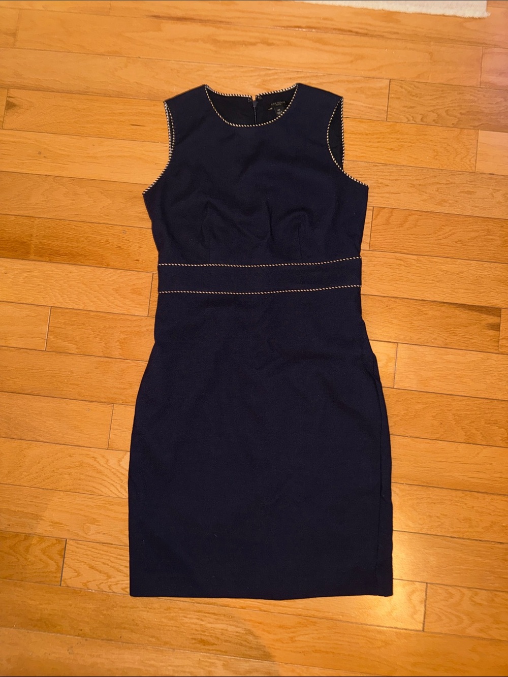 Ann Taylor Navy Sleeveless Sheath Dress with Contrast Stitching